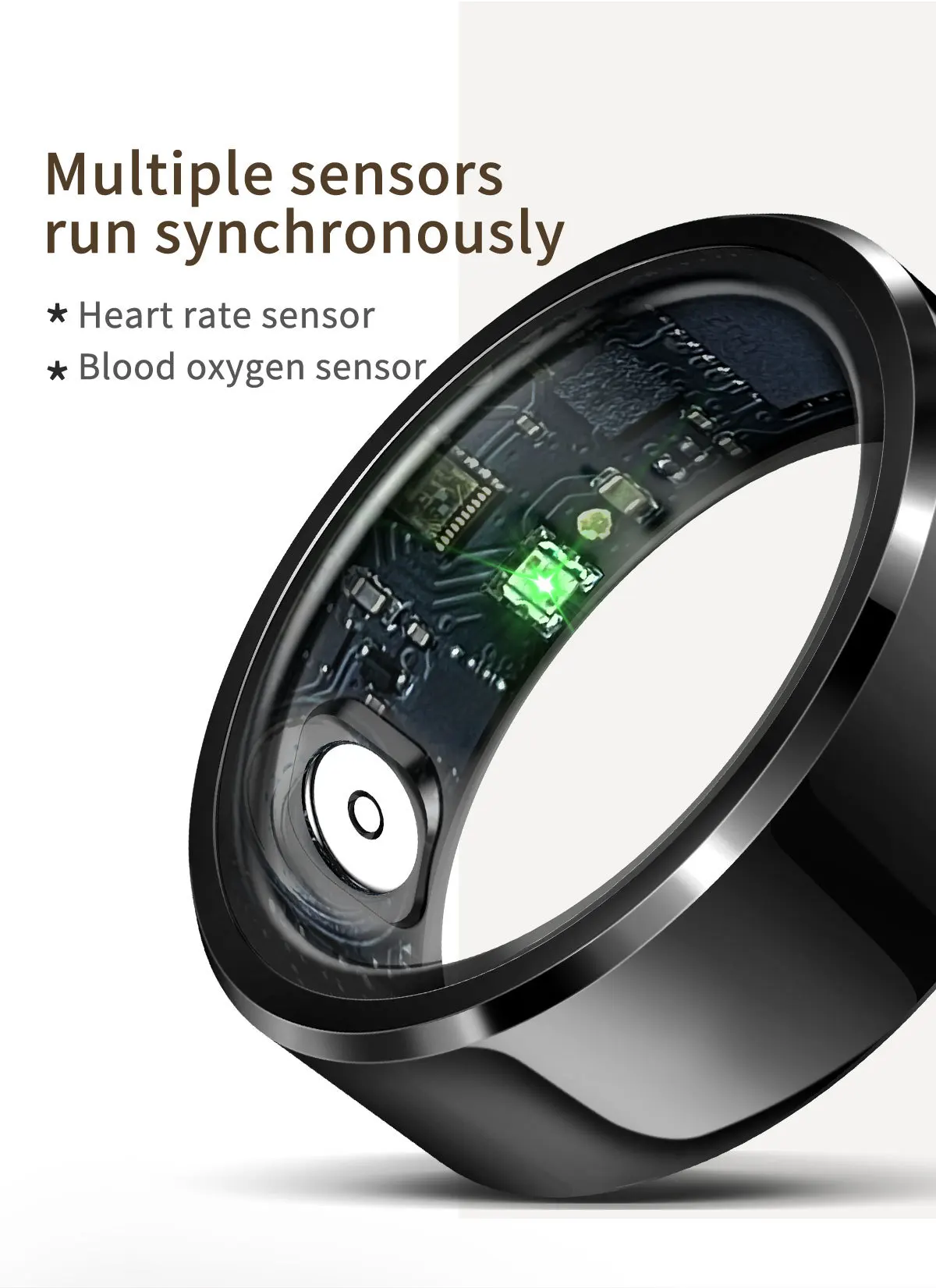 LA380 Smart Ring IP68 Waterproof Heart Rate Blood Oxygen Monitoring Sleep Tracking Remote Control Ceramic Case Android iOS