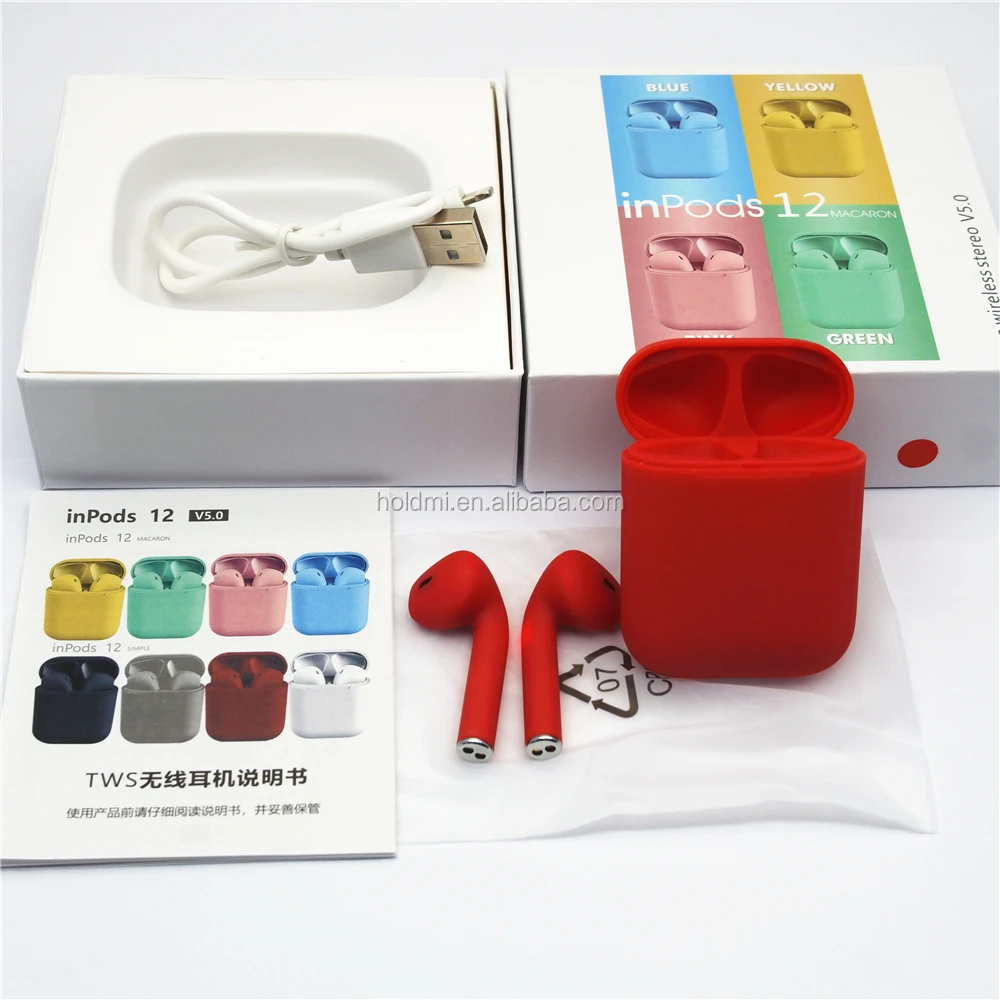 Hot sale red color wireless earphone inpods 12 macaron i12 TWS Blue tooth earbuds for iphone and samsung - ANKUX.COM