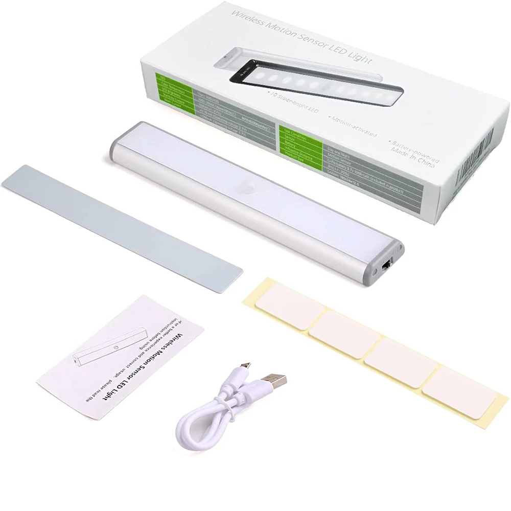 10 LED wireless Under Cabinet wardrobe Light USB rechargeable Pir motion sensor led lights with remote control supplier