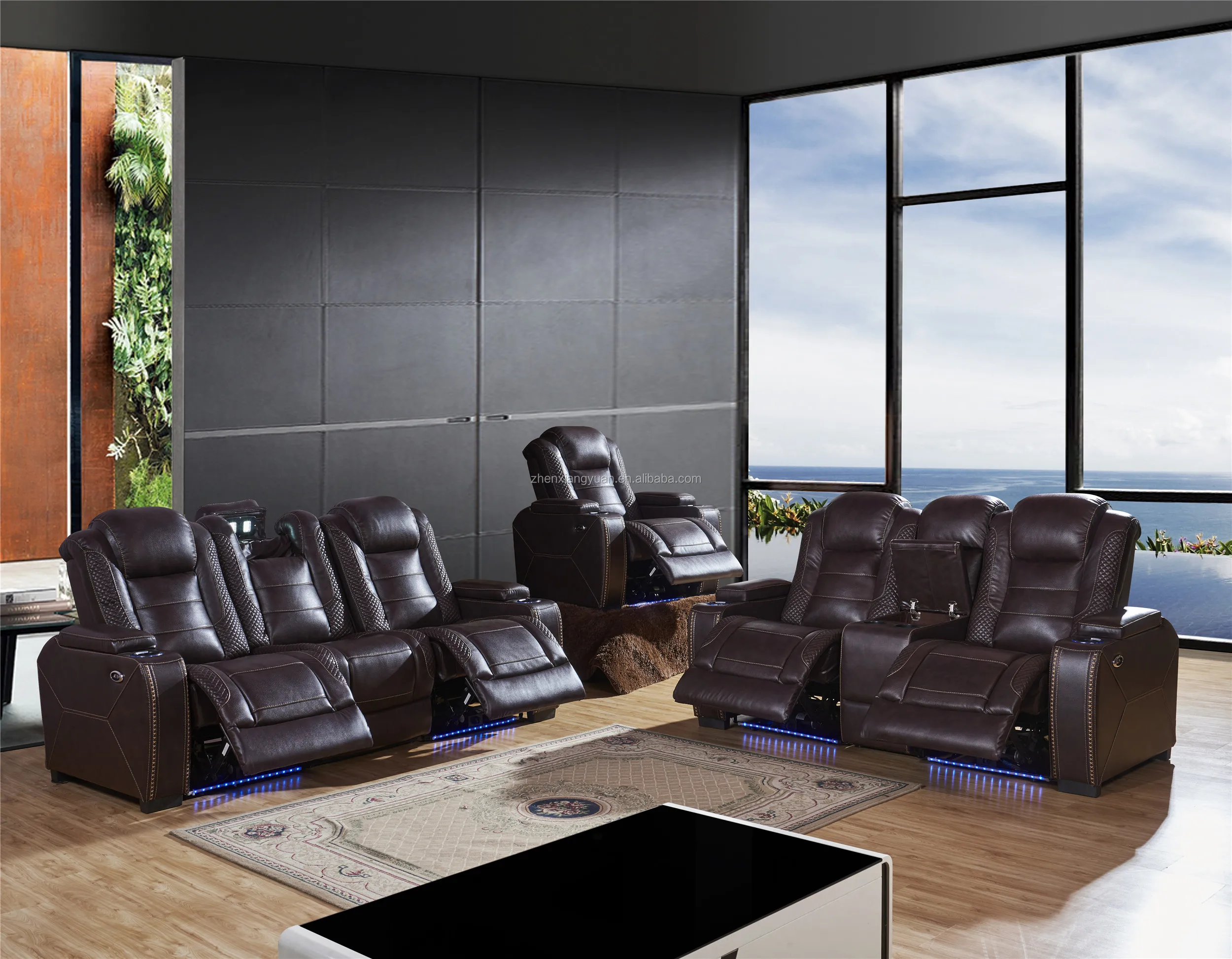 Luxury home theater power recliner chair VIP cinema sofa set  for sale with console