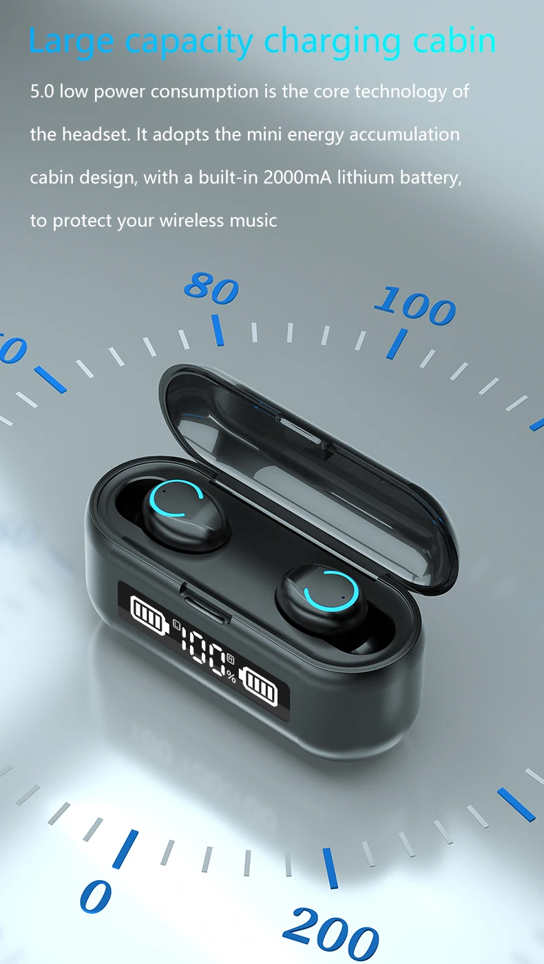 New F9-43 LED Power Display Wireless Headphone Earphone 2000mAh TWS 5.0 True Wireless Earbuds - ANKUX.COM