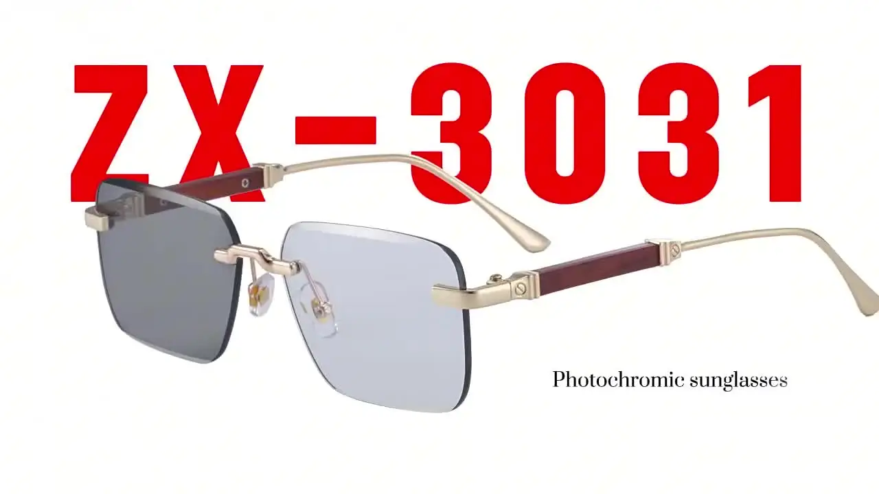 Fashion Color Changing Rectangle Sunglasses Cut Edges Wood Grain