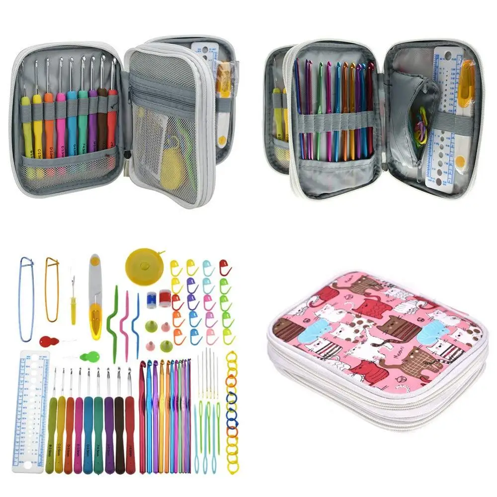 
Hot Selling 72 PCS Crochet Hooks Set 12 Ergonomic Crochets Aluminum Soft Handles 9 Knitting Needles 10 Stitch Markers 