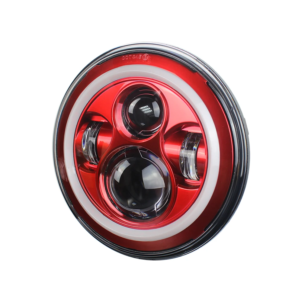 Red 7" Round LED Headlight Halo Angle Eyes Compatible with Jeep Wrangler JK LJ TJ 1997-2017