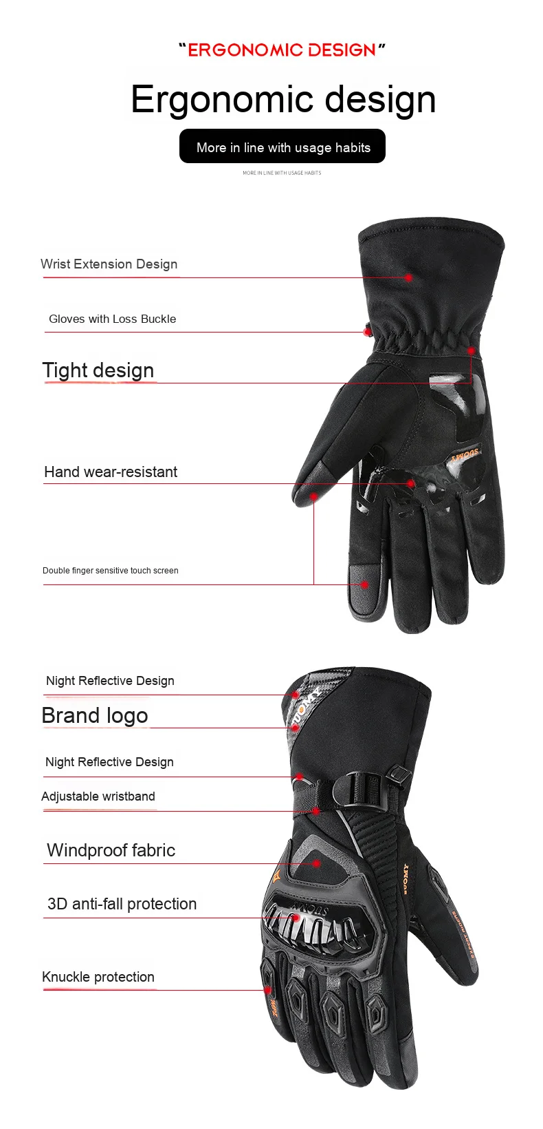 Men's Winter Riding Gloves Waterproof Windproof Anti-Drop Touchscreen for Motorbike Warm Thickened for Cross-Border Summer