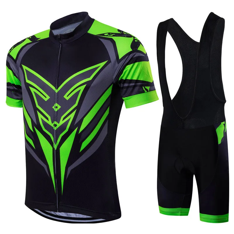 
HIRBGOD 2020 Men Motorcycle Cycling Jersey Sets Team Mountain Road Racing Bicycle Suit Green Breathable Jersey Bib Shorts,EL015 