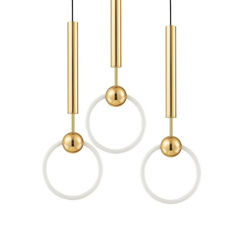nordic lighting iron ring lamp creative pendant dining room brass modern led line chandelier for livingroom