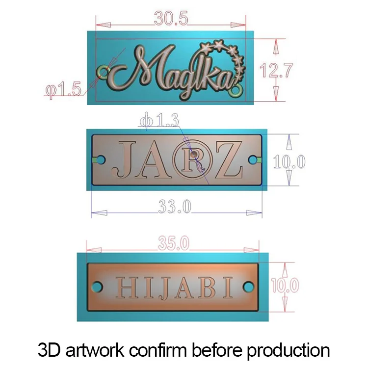 Quan zhou engraved brand logo custom sewing 2 hole metal label tag plate for clothing