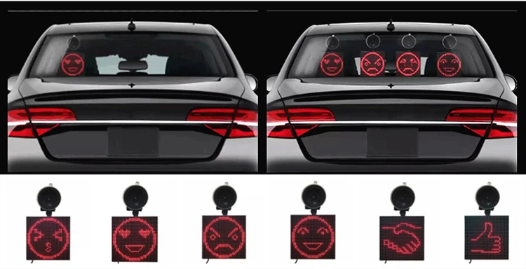 LED car display Bluetooth app Android iOS iPhone car rear window Emoji Smiley face LED car sign