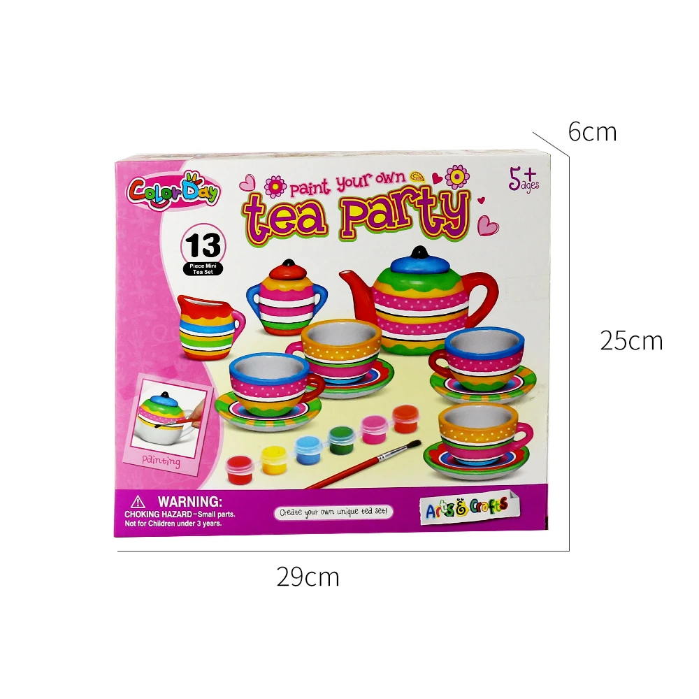 Diy Educational Colorful Art And Craft Painting Ceramic Tea Set Toy For