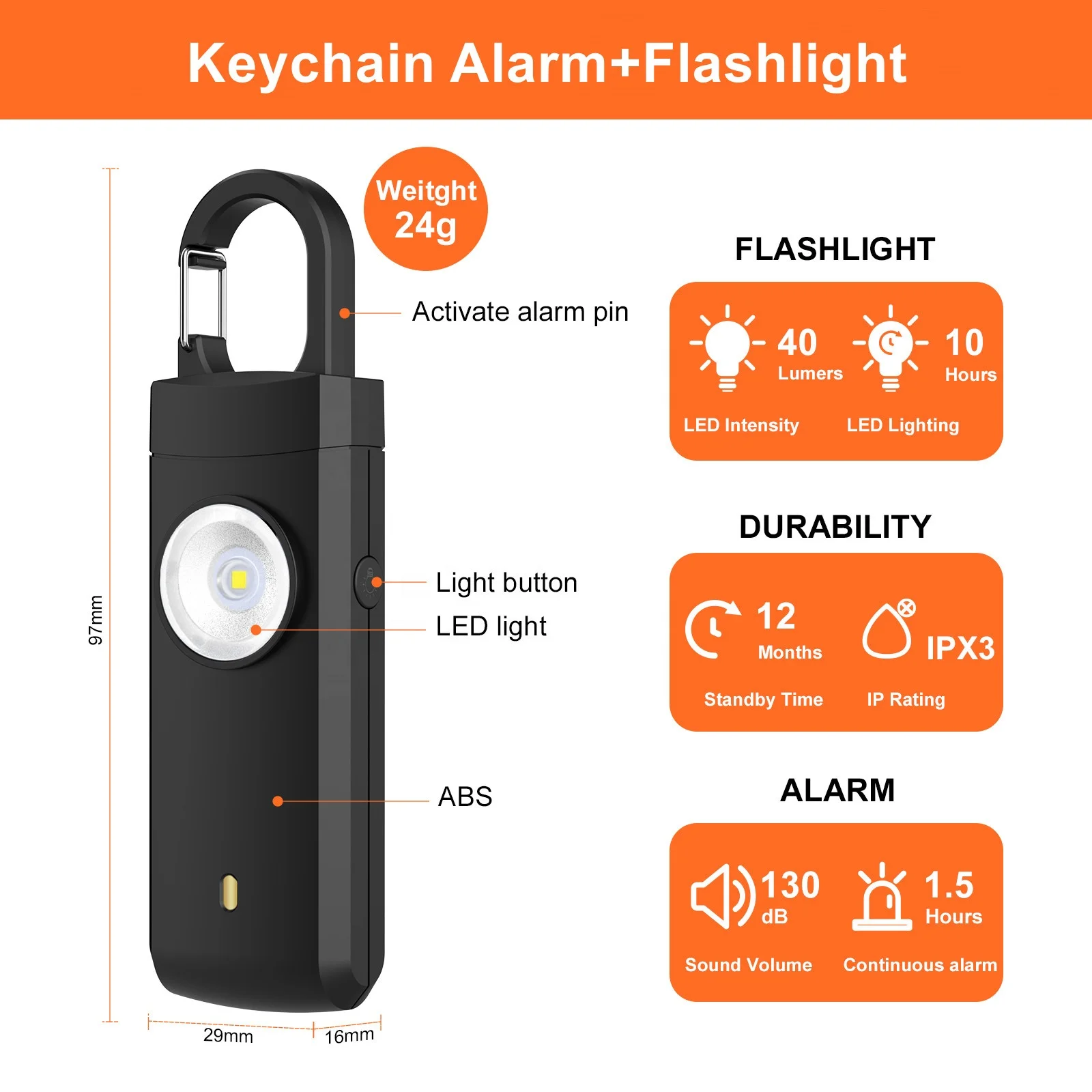 Flashlight 130db Protection Sos Alarms Self Defense Personal Safety ...