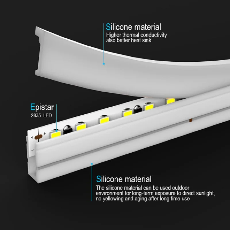 Side View Flex LED Neon Strip 6*12mm IP67 Waterproof LED Silicone Neon Flex Tube Lighting