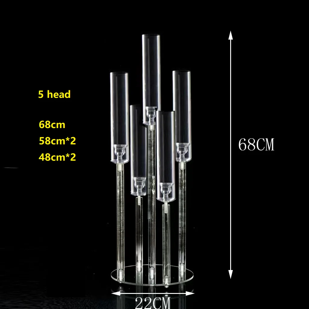 5 Head 68cm Tall Acrylic Candle Holder With Round Base Acrylic
