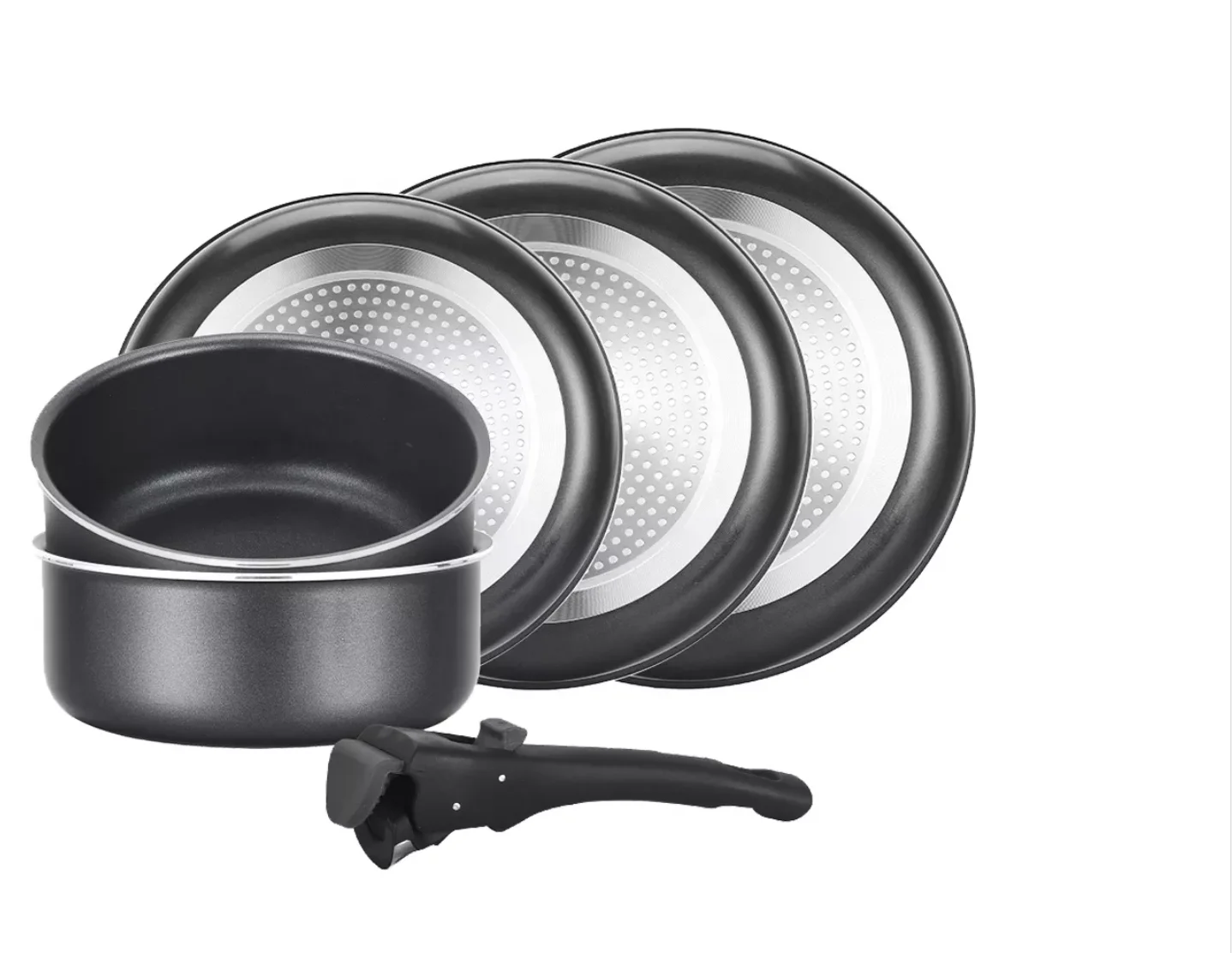 New Design Space Saving Aluminum Granite Nonstick Cookware Set With