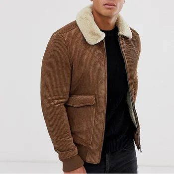 Mens Winter Corduroy Sherpa Jacket With Faux Fur Lining And Collar ...