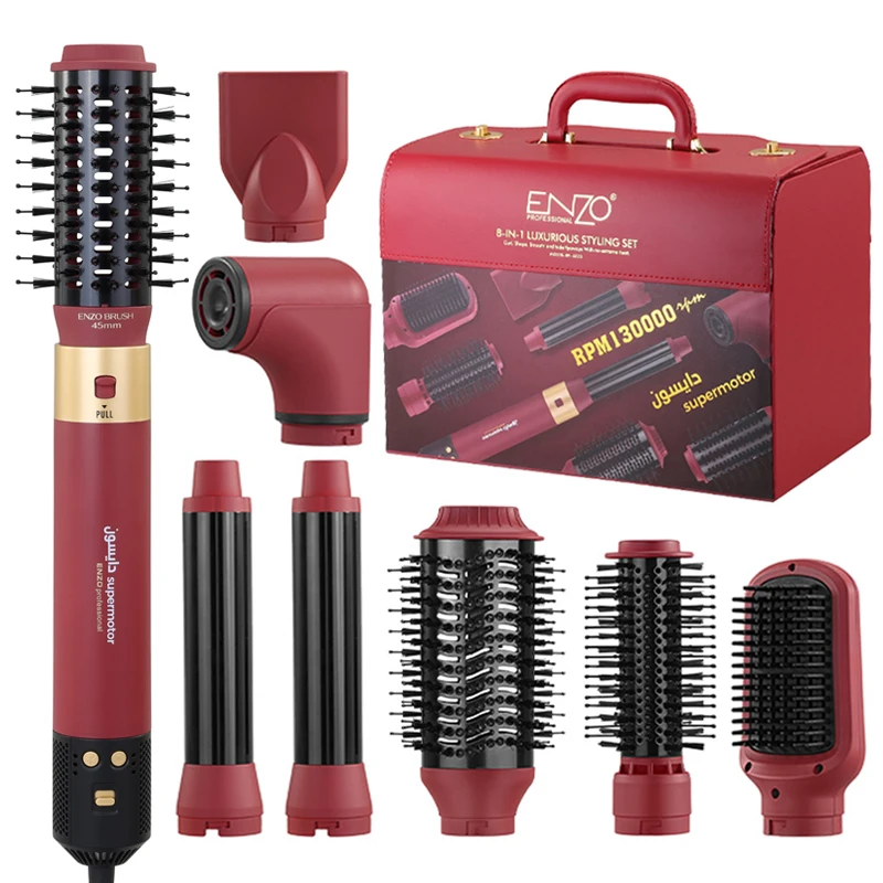 ENZO EN-6223-2 Jujube Red 8-in-1 Hot Air Brush Curler