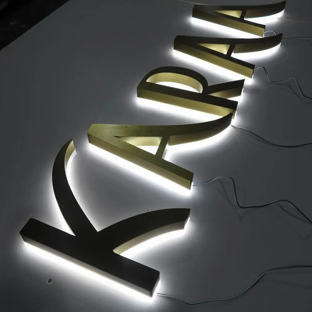 Modern Design Led Light Up Shop Gold Logo Glowing Letter Sign