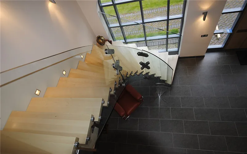 Concise Style Exstructos Timber Tread Stair With Glass Railing Floating Staircase