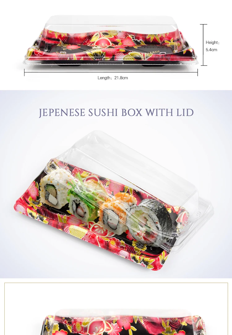 High quality rectangle plastic disposable fondue sushi tray with lid