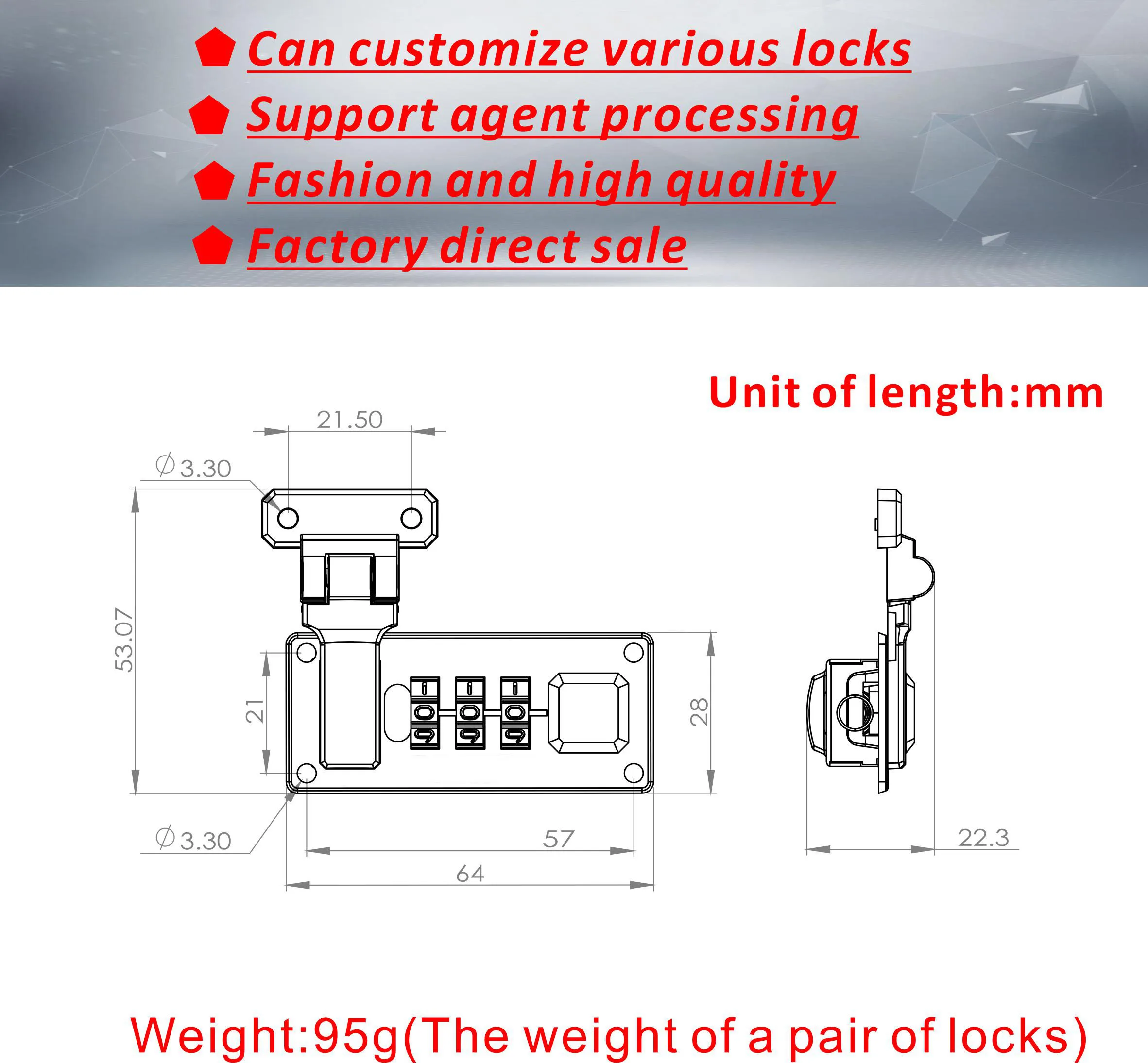 9908h Security Antitheft Password Box Lock Hasp 3 Digit Combination