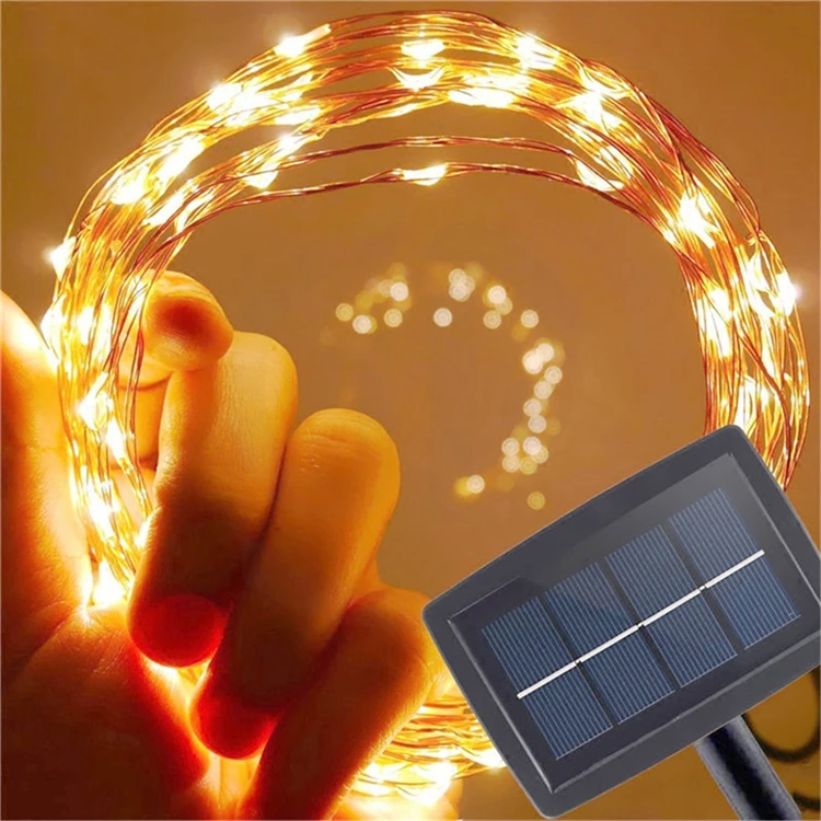 Blue Outdoor Ip65 Waterproof String Lights 150 Led 50ft Solar Copper Wire Rope Light Christmas Party Decoration String Lights