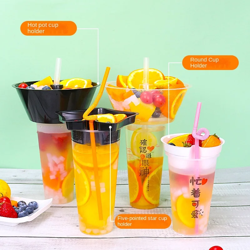 Disposable 2-in-1 Snack and Drink Bubble Cup with Black Plastic Bowl Top  90mm Diameter Hotpot Cup Holder