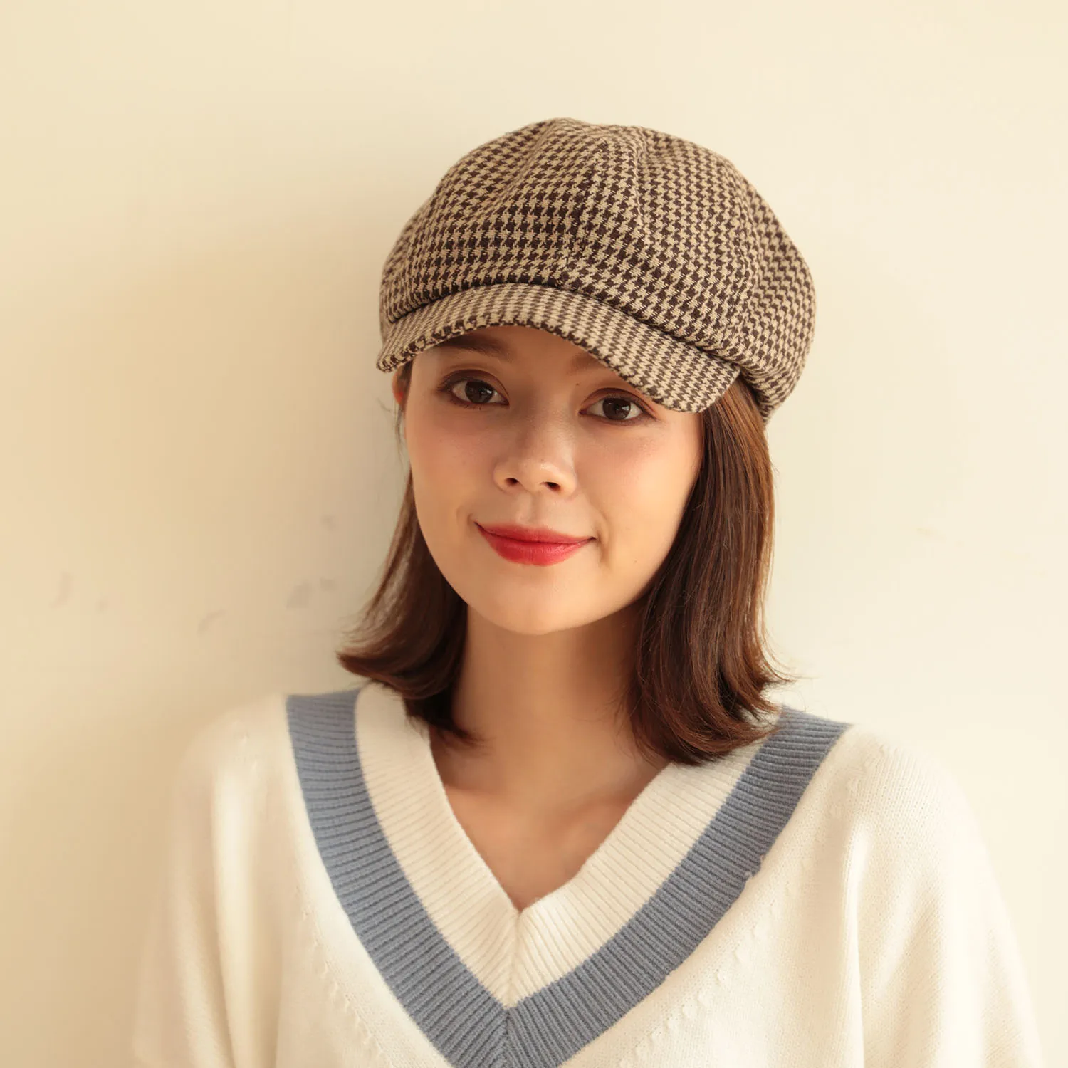 herringbone newsboy cap