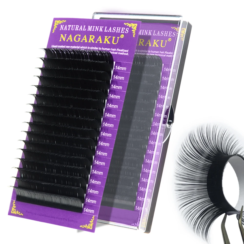 
NAGARAKU Eyelash Extension Private Label Individual Classic Lash Faux Mink Professional Mega Volume Russian Natural Soft Bulk 