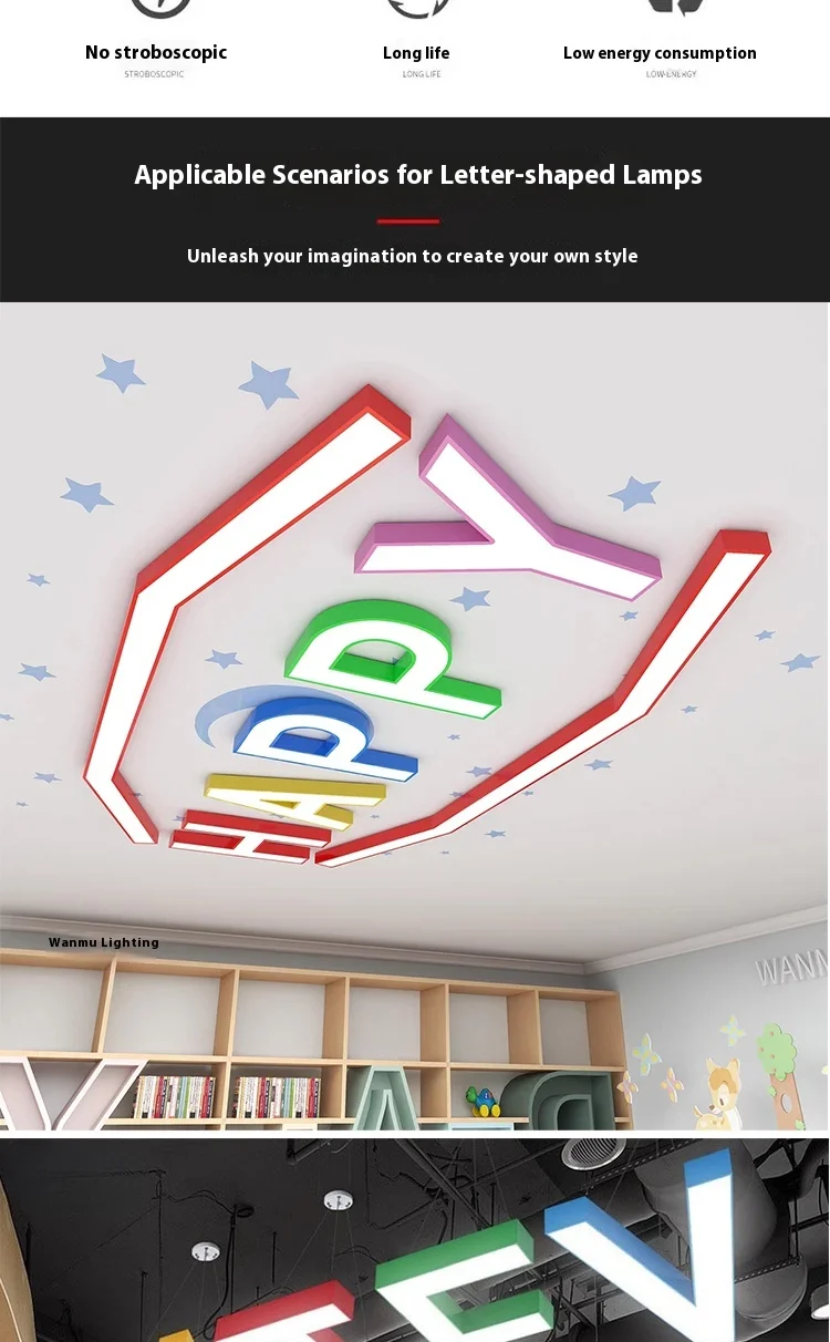 product modern style letter shaped led ceiling chandelier customized design for kindergarten studio library classroom-6
