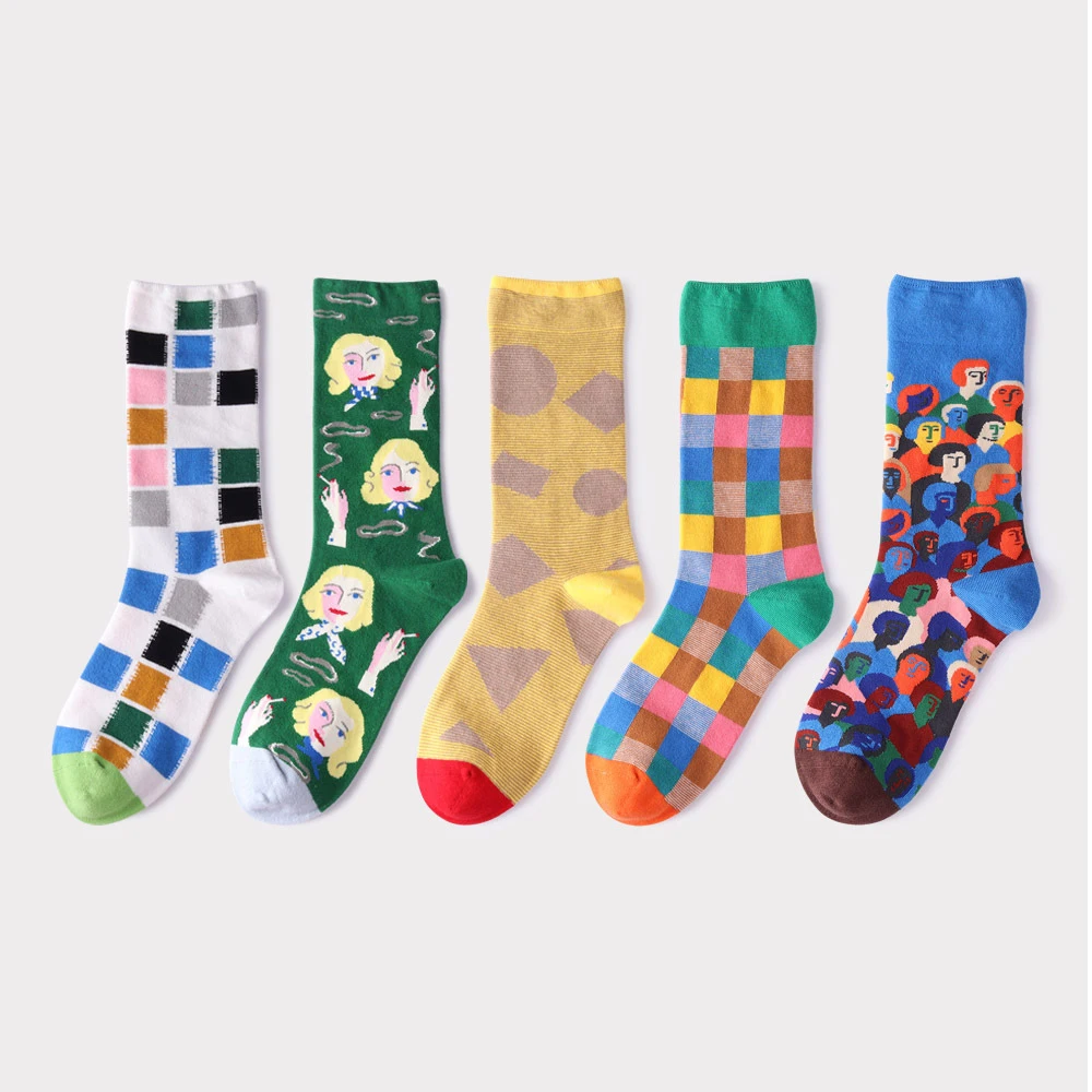 LRTOU Wholesale Fashion Unique Skateboard Funny Crazy Socks Custom Trendy Calcetin Crew Cotton Mosic Happy Socks Men