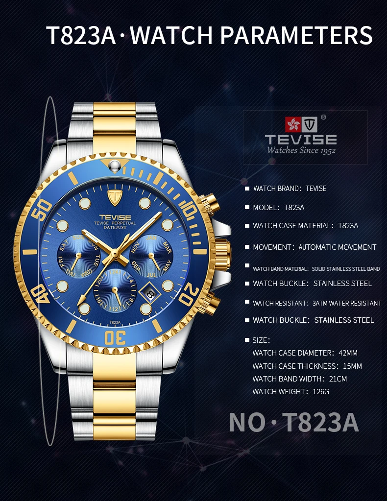 tevise t823a luminous mechanical watch factory Alibaba