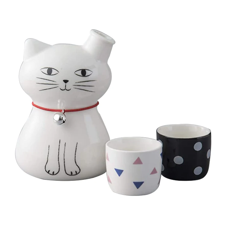 Handcraft Traditional 1pc Pottery Sake Carafe And 2pcs Sake Cups White