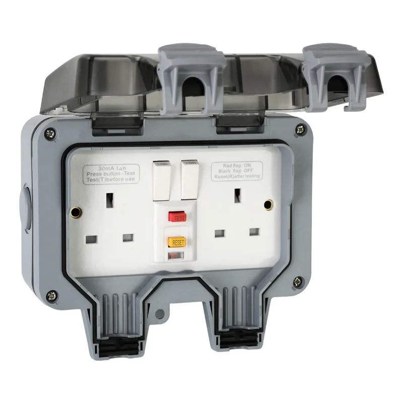 British Standard 13a 10ma 30ma Gfci Wall Switch Socket 220v Rcd 2gang