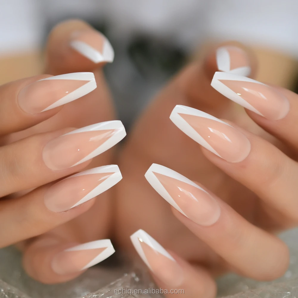 French Nail White V Shape Long Coffin Press On Nails Extra Long V Ballerina Fake 24 Pc Nail Set L5651 Buy Nail Tips Decorative Fake Nails Fake Nails Kit Product On Alibaba Com