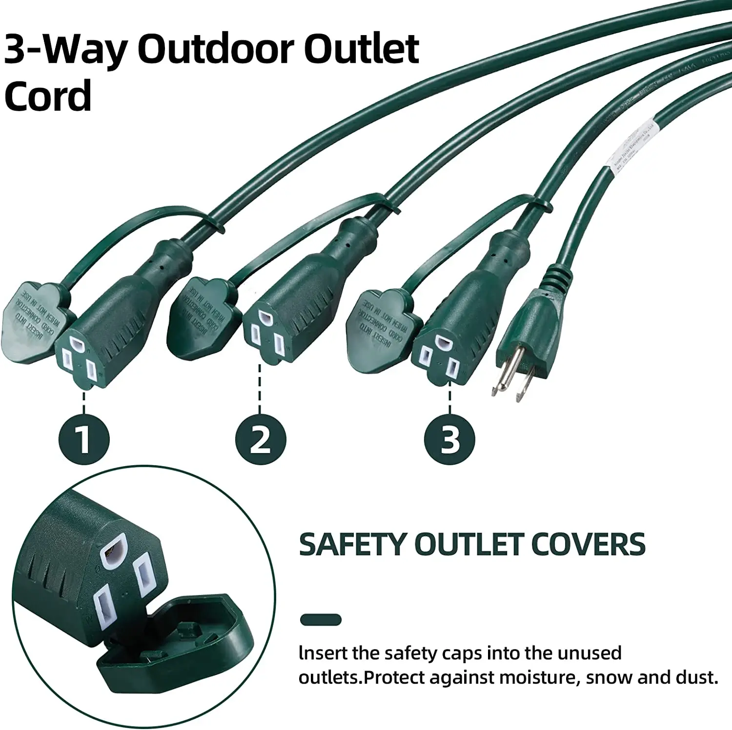 Heavy Duty Weatherproof Electrical Outlet Splitter Outdoor Extension Cord 1 To 3 Splitter Indoor