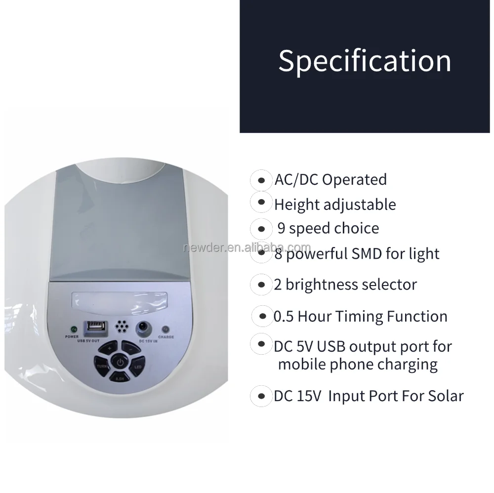 Solar Electric Floor Fan, LED, 35W, Plastic - detail 8