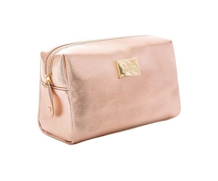 
rose gold makeup bag leather cosmetic bag for women with customized logo 