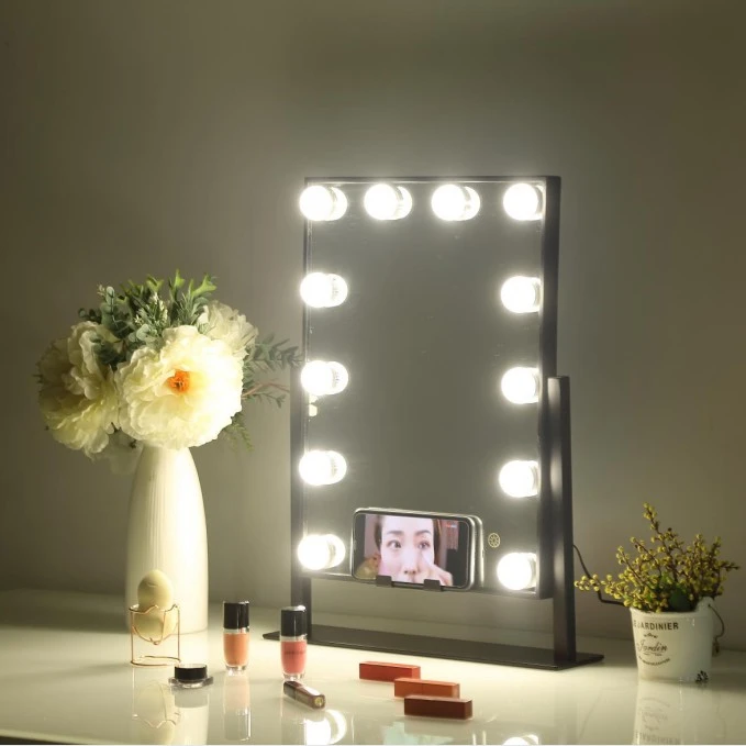 2020 top selling 12 light bulbs mirror makeup hollywood vanity makeup mirror with wireless charge