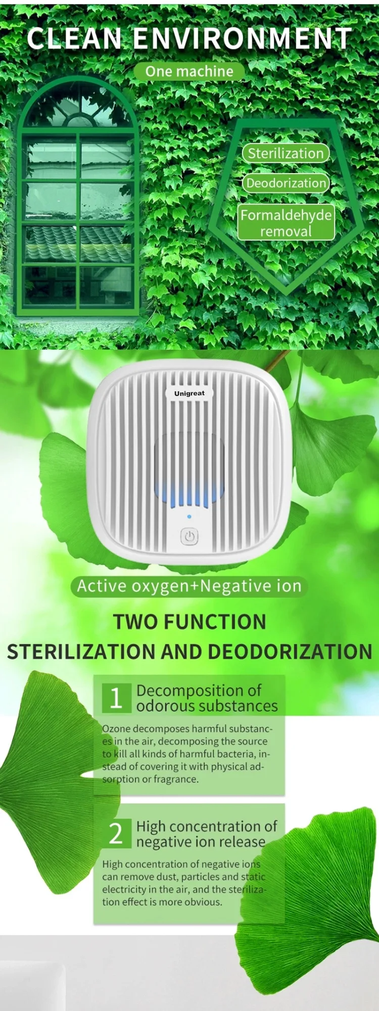 Portable Design Plug In Air Purifier Sterilizer With Ozone Generator 28millions Anion