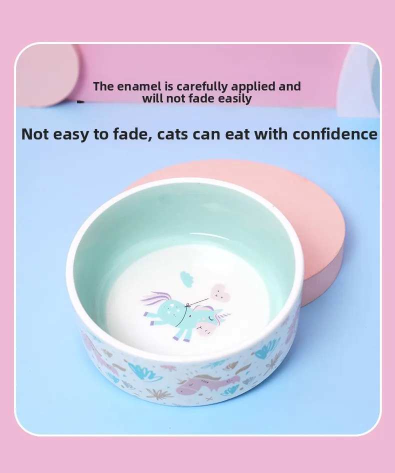 KM Ceramic Eco-Friendly Solid Pet Bowl Flat-Mouth Feeding Dish Neck Protection Slanted-Mouth Puppy Dog Bowl Indoor Use Cat