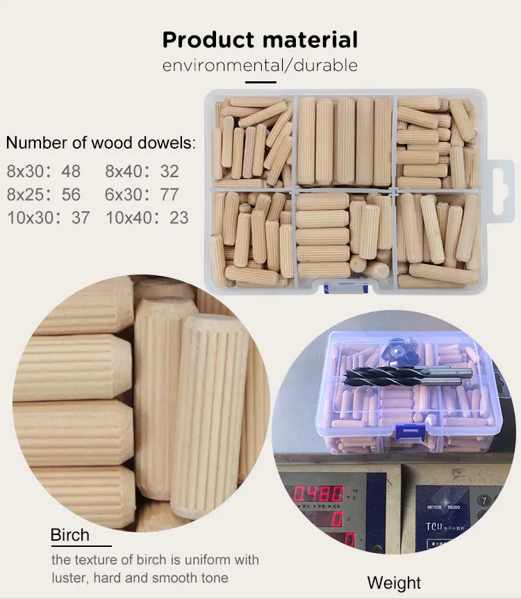 Factory Direct Wooden Dowel Accessory Kit With Birch Wood Dowels And Drill Bit Hex Key Drill