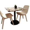 Arabescato polished square marble cafe table restaurant dining table with metal base