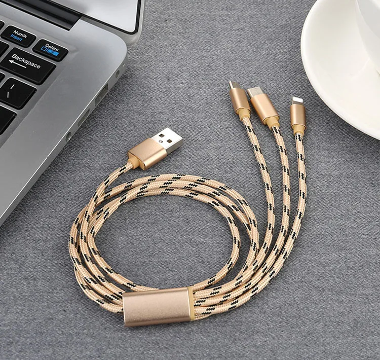 Multi Charger Cable Nylon Braided 3 in 1 USB Charging Cable With 8 Pin/Type-C/Micro USB Port Connectors - ANKUX.COM
