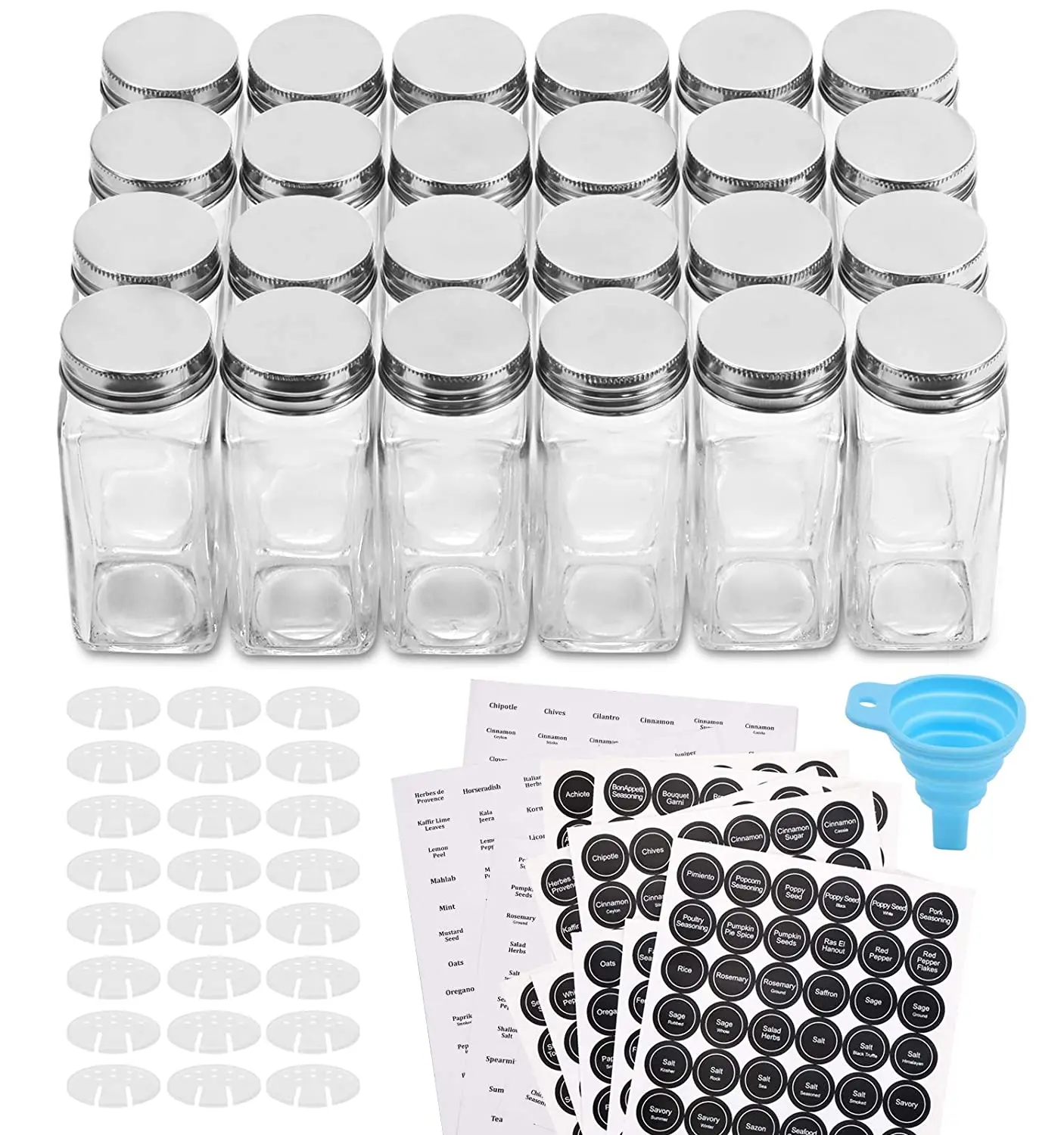 Organizador de especias con 18 tarros de cristal y etiquetas de marca ESYLIFE cromado 