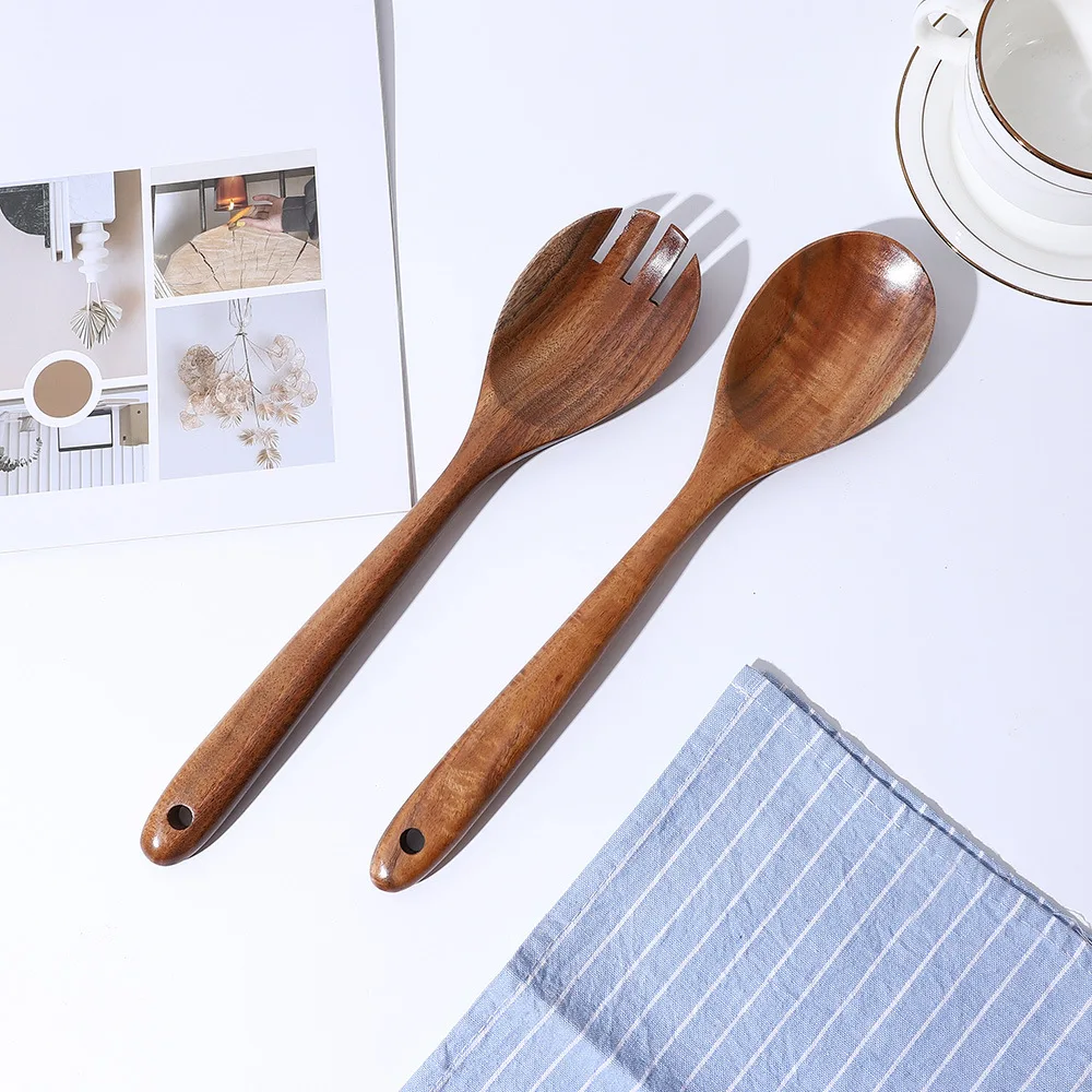 product customized logo wholesale home kitchen utensils set wooden teak wood scraper and spatula cooking tools-5
