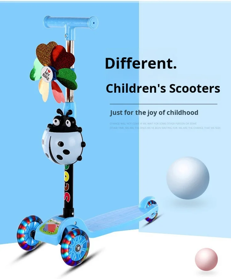 可调高度可乘坐婴儿学步车一键折叠儿童滑板车，适用于1至5岁单板，带三个轮子