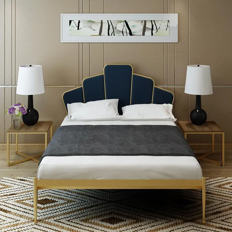 European stylish modern bedroom furniture gold iron frame soft bed