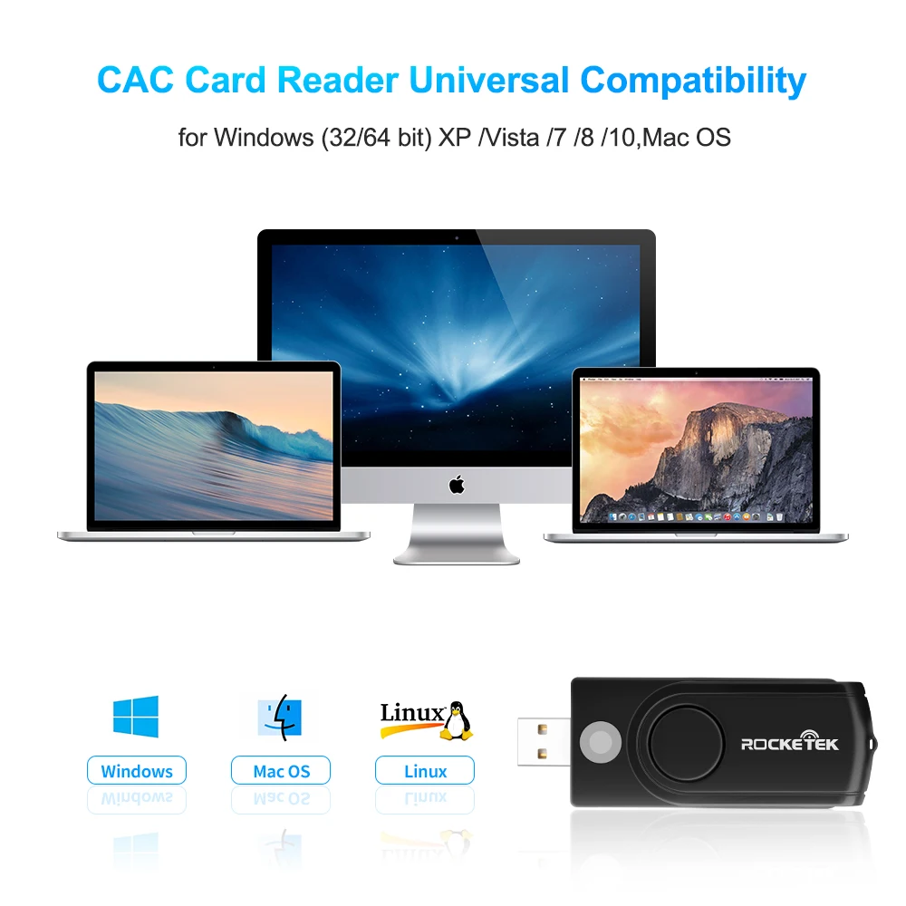 Rocketek Latest USB 3.0 CAC Reeader Smart card reader SIM card reader for SD/TF MMC memory card - ANKUX.COM