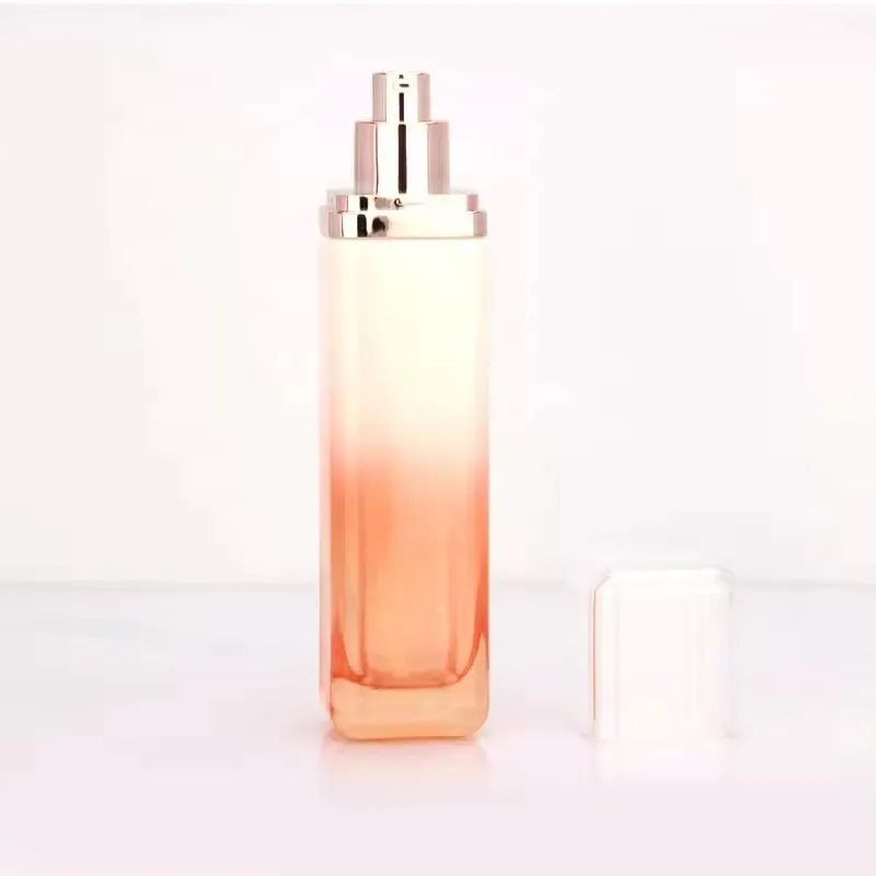 Supplier Cosmetic square glass bottle set Innovative design of rose gold cover for skincare packaging 50g40ml100ml120ml details