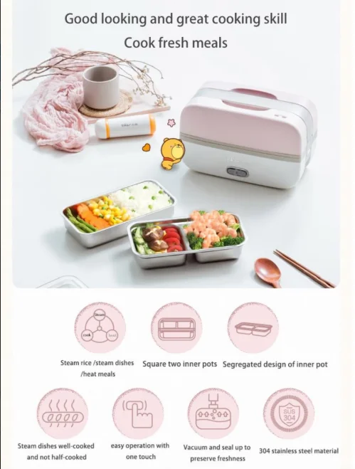 Bear Double-layer Electric Heating Lunch Box Portable Small Bento